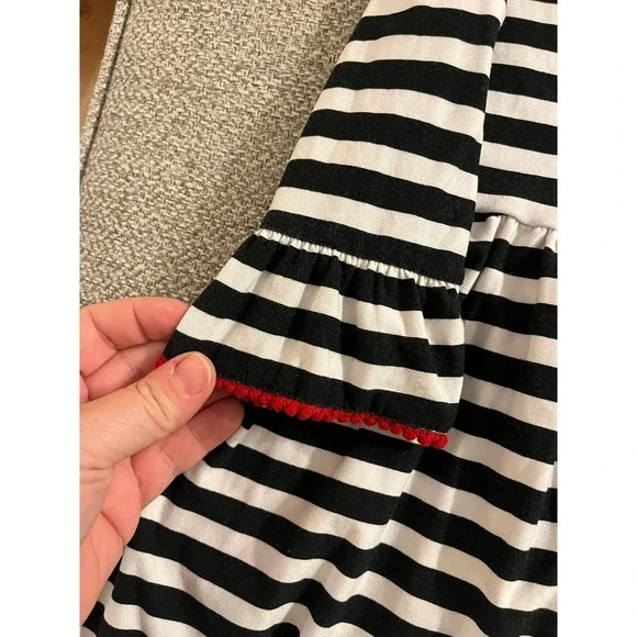 Little Girls 2T Striped Fit and Flare Christmas Tree Embellished Ruffle Dress 2T - Picture 3 of 6